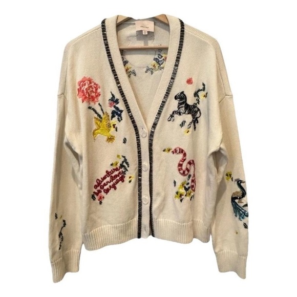 cinq a sept Sweaters - Cinq a Sept Nyla embroidered beaded animal cardigan in cream ivory
